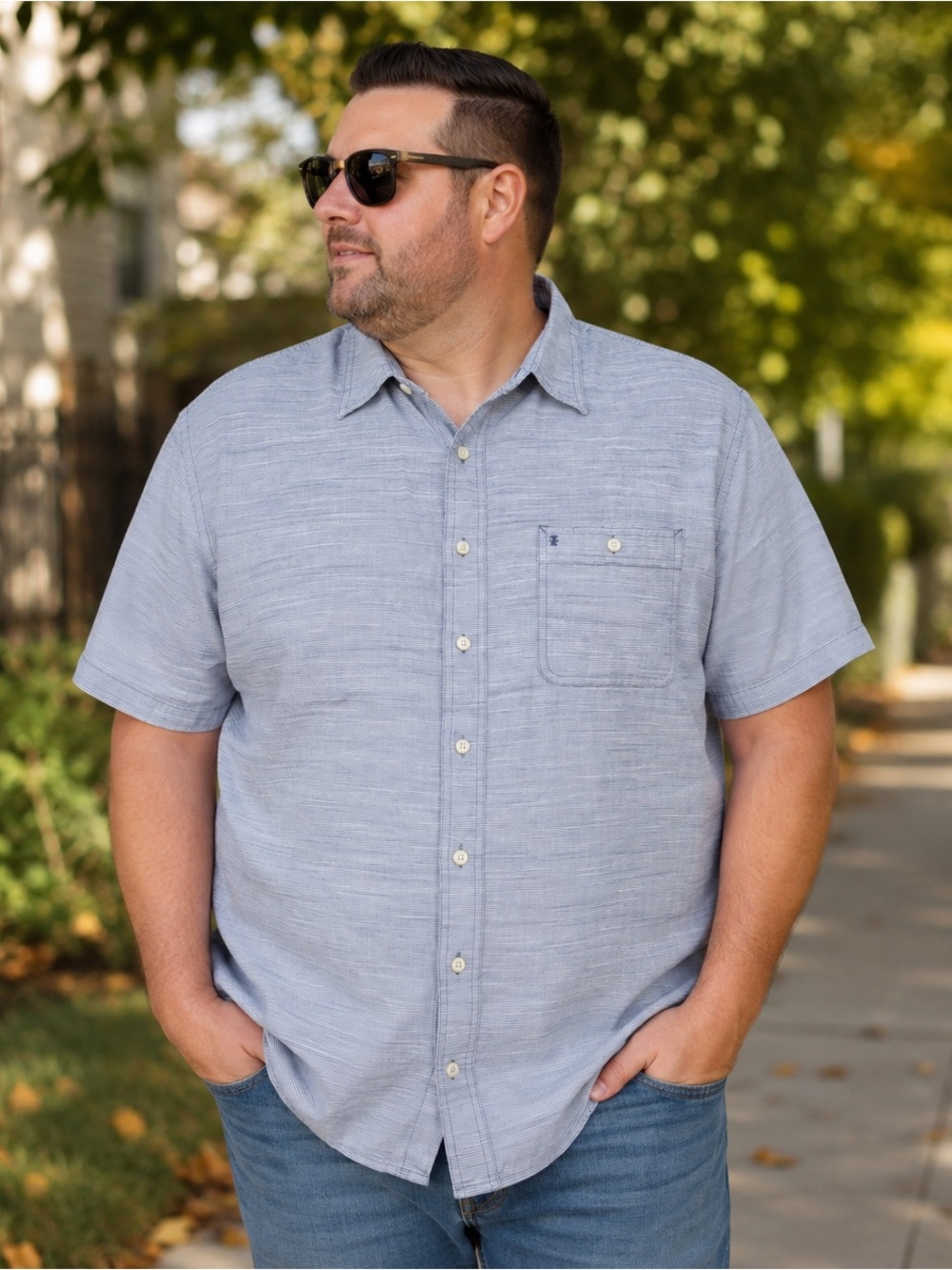 IZOD Saltwater 2XL Men’s 100% Cotton Blue White Striped Button Up Shirt